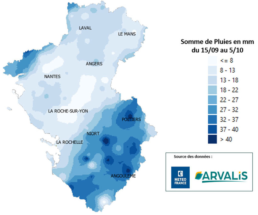 Carte 1 : Somme des pluies en mm du 15 septembre au 5 octobre 2026