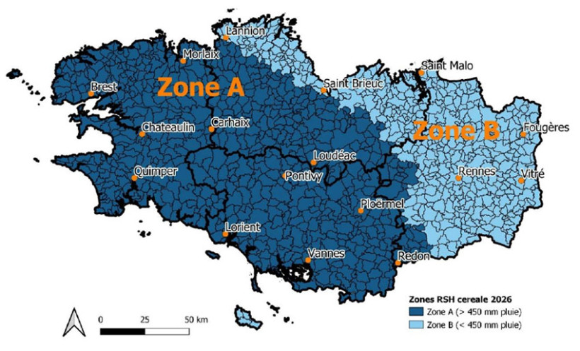 Carte 5 : Zones à considérer pour le RSH céréales d'hiver 2026