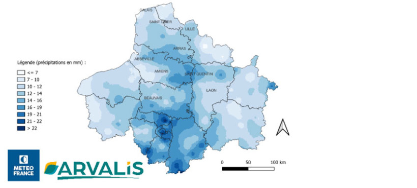 Carte 2 : Somme de pluie en mm du 20 au 25 avril 2025