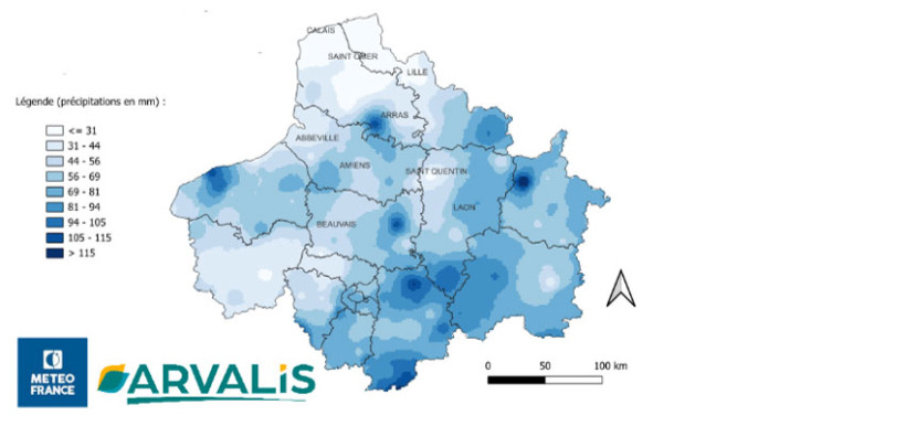Carte 3 : Cumul des pluies du 14 juillet au 15 août 2025