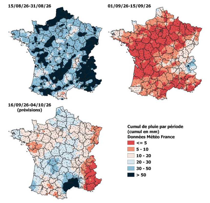 Figure 1 : Cumul de pluies sur l’Hexagone par période