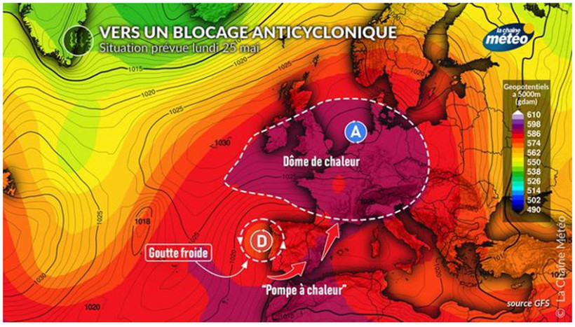 Figure 1 : Position des masses d’air et zones de pression au 25 mai 2026
