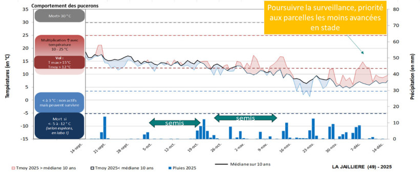 Figure 1 : Données météo ARVALIS – Météo France – station de la Jaillière – fin des prévisions au 23/12/25
