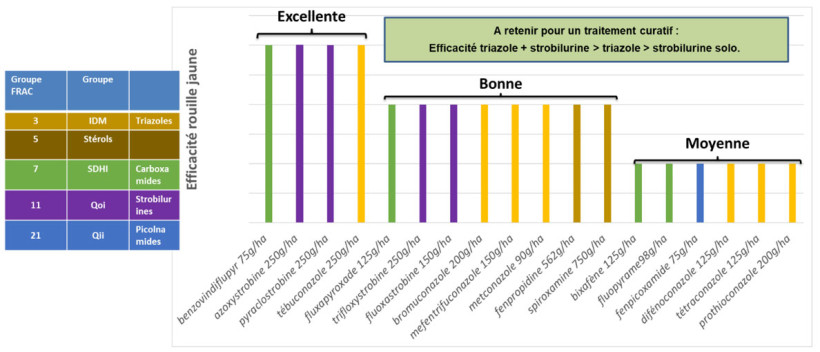 Figure 2 : Rappel des efficacités des matières actives fongicides sur la rouille jaune 
