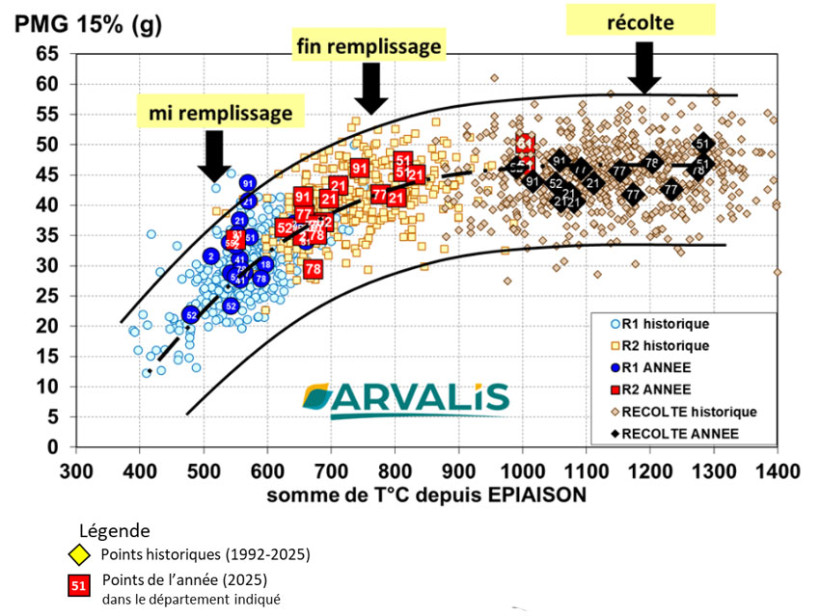 Figure 5 : Cinétique de remplissage et PMG. Observatoire ARVALIS