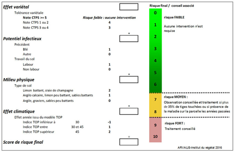 Figue 1 : Grille d’évaluation du risque piétin-verse (ARVALIS) 