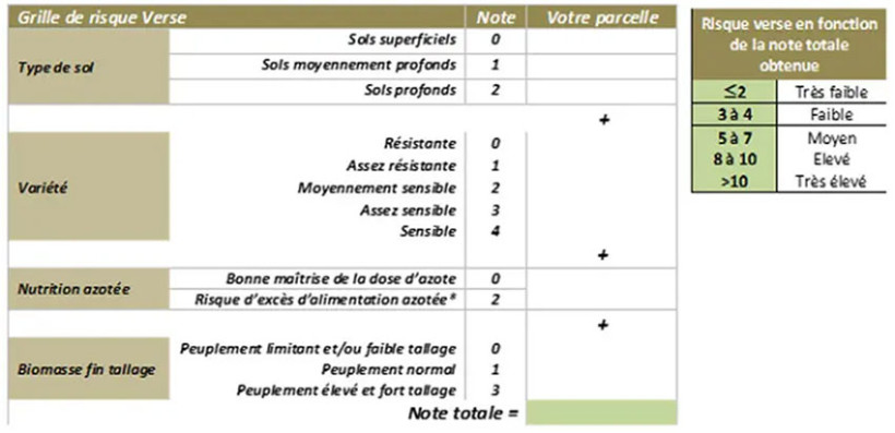 Tableau 2 : Grille de risque pour le blé tendre d’hiver 