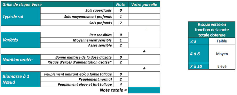 Tableau 3 : Grille de risque verse pour les orges d’hiver