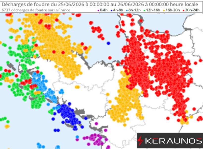 Carte 1 : Décharges de foudre du 25 au 26 juin 2026