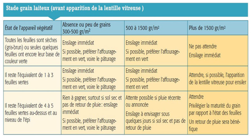 Tableau 1 : Clés de décision pour décider ou non de récolter après le SLAG 