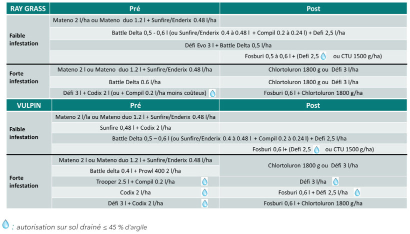Tableau 1 : Programmes herbicides avec des produits à base de flufénacet