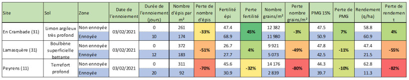 Figure 1 : Effet de l’ennoiement sur les composantes de rendement en blé dur sur trois types de sols différents en 2021