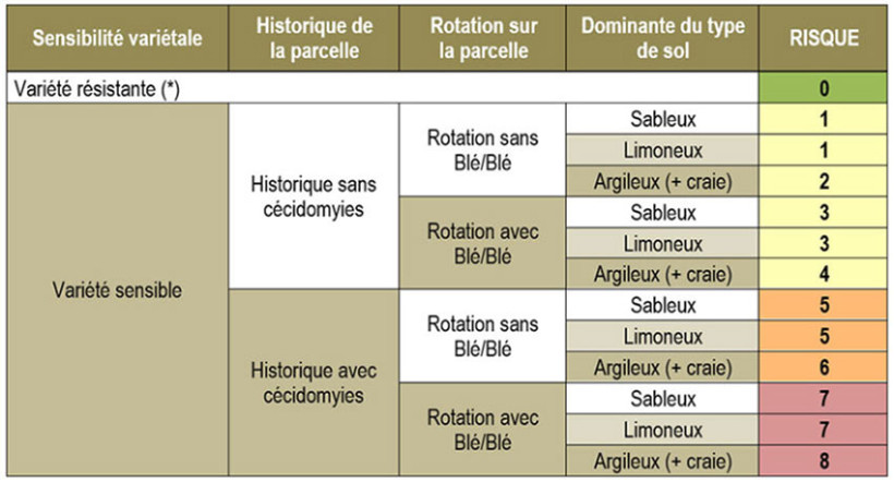 Tableau 2 : Grille d’évaluation du risque cécidomyies orange des fleurs du blé