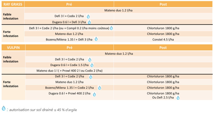 Tableau 4 : Programmes herbicides avec des produits sans flufénacet