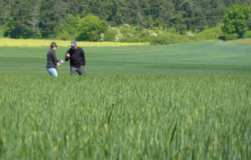 deux personnes en notation dans une parcelle