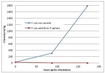 Cinétiques de développement des charançons (Sitophilus oryzae) au cours du stockage d’un blé tendre.&nbsp;