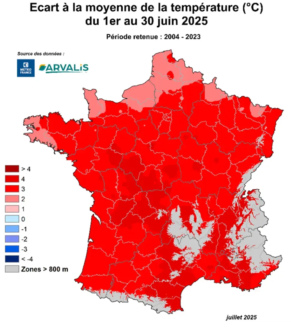 Carte écart température juin