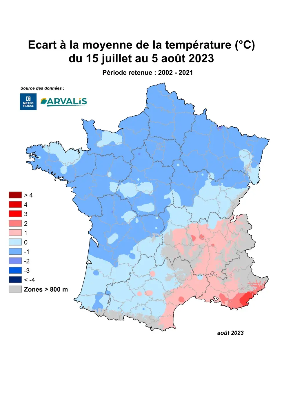 Ecart à la moyenne de la température