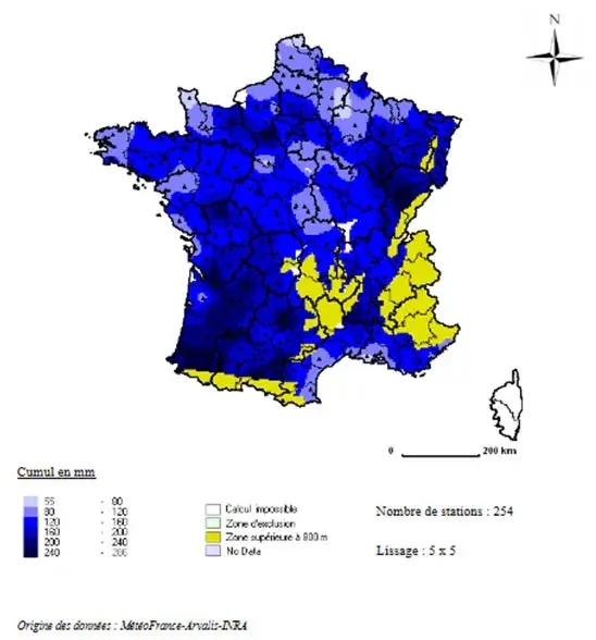 Carte 1 : Cumul de pluie du 1er mai au 15 juin 2018