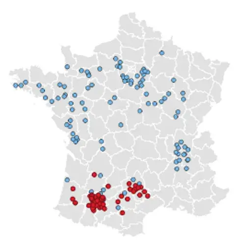 Carte 1 : Distribution géographique des exploitations agricoles de l’observatoire PhosphoBio