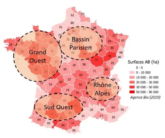 Carte 1 : Les quatre territoires définis dans le projet PhosphoBio