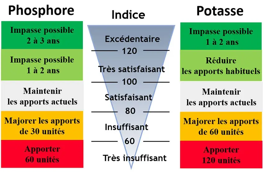 Graphique d'interprétation des indices de nutrition P et K