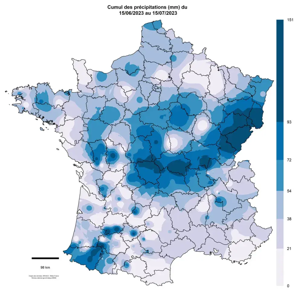 carte de pluie - cumule des précipitations
