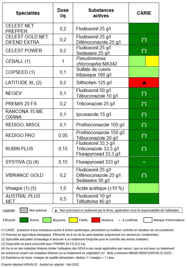 Différents traitements de semence disponibles pour protéger les semences contre la carie commune